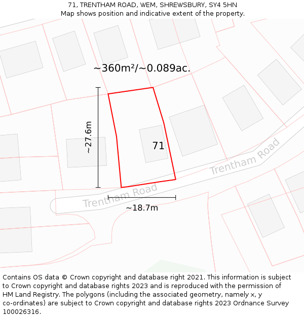 71, TRENTHAM ROAD, WEM, SHREWSBURY, SY4 5HN: Plot and title map