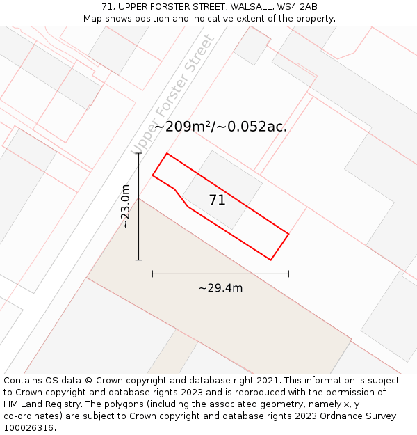71, UPPER FORSTER STREET, WALSALL, WS4 2AB: Plot and title map