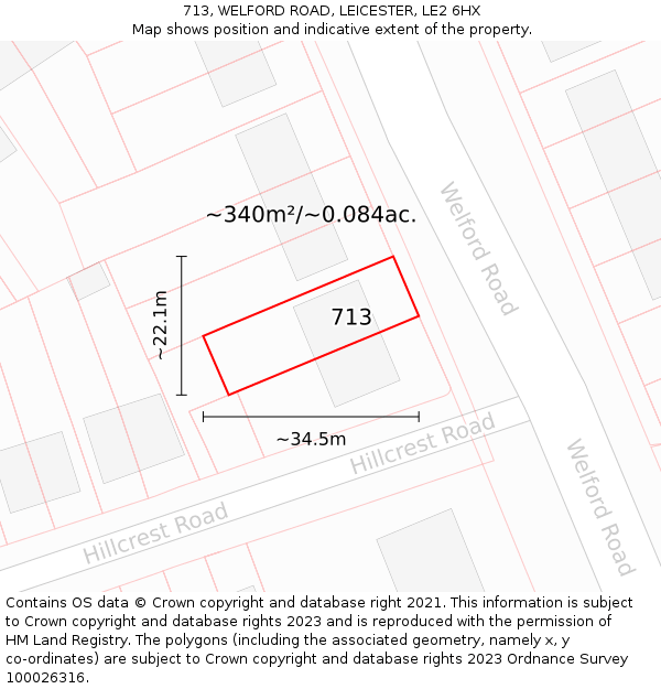 713, WELFORD ROAD, LEICESTER, LE2 6HX: Plot and title map