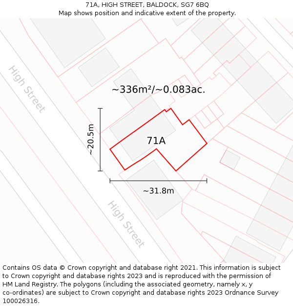 71A, HIGH STREET, BALDOCK, SG7 6BQ: Plot and title map