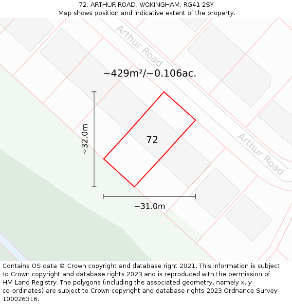 72, ARTHUR ROAD, WOKINGHAM, RG41 2SY: Plot and title map