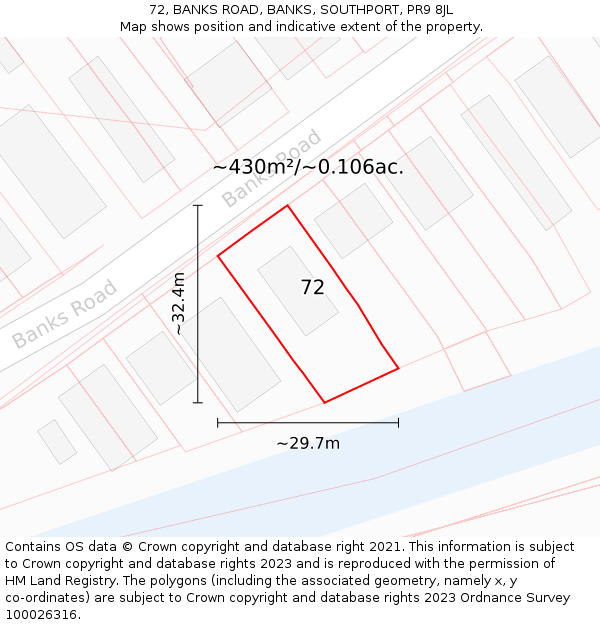 72, BANKS ROAD, BANKS, SOUTHPORT, PR9 8JL: Plot and title map