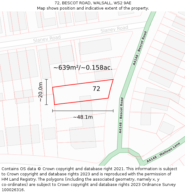 72, BESCOT ROAD, WALSALL, WS2 9AE: Plot and title map