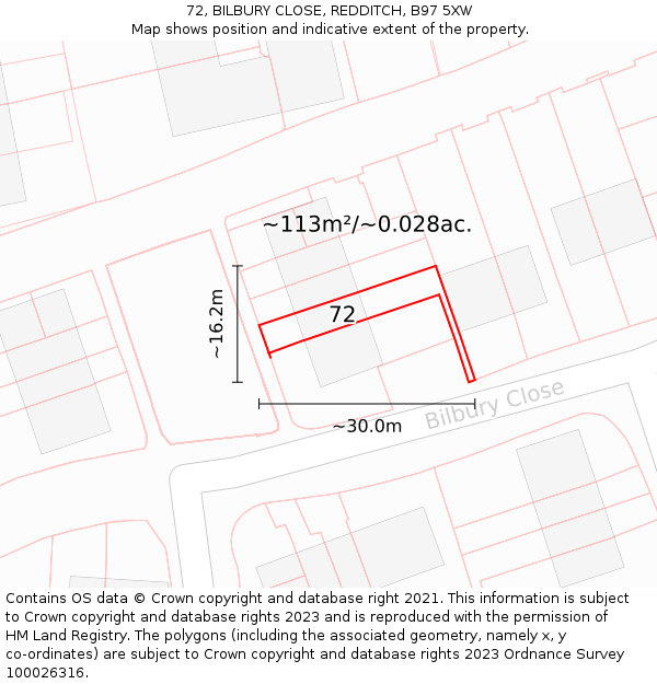 72, BILBURY CLOSE, REDDITCH, B97 5XW: Plot and title map