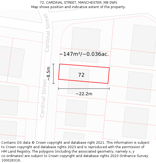 72, CARDINAL STREET, MANCHESTER, M8 0WN: Plot and title map