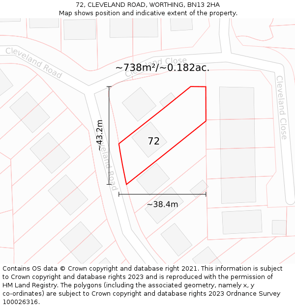72, CLEVELAND ROAD, WORTHING, BN13 2HA: Plot and title map