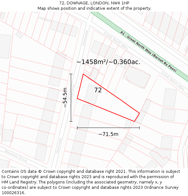 72, DOWNAGE, LONDON, NW4 1HP: Plot and title map