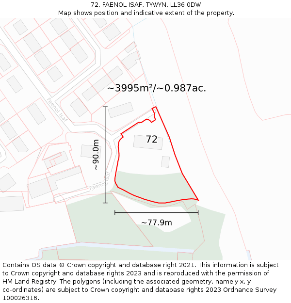 72, FAENOL ISAF, TYWYN, LL36 0DW: Plot and title map