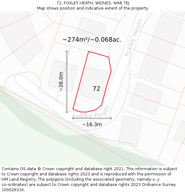 72, FOXLEY HEATH, WIDNES, WA8 7EJ: Plot and title map