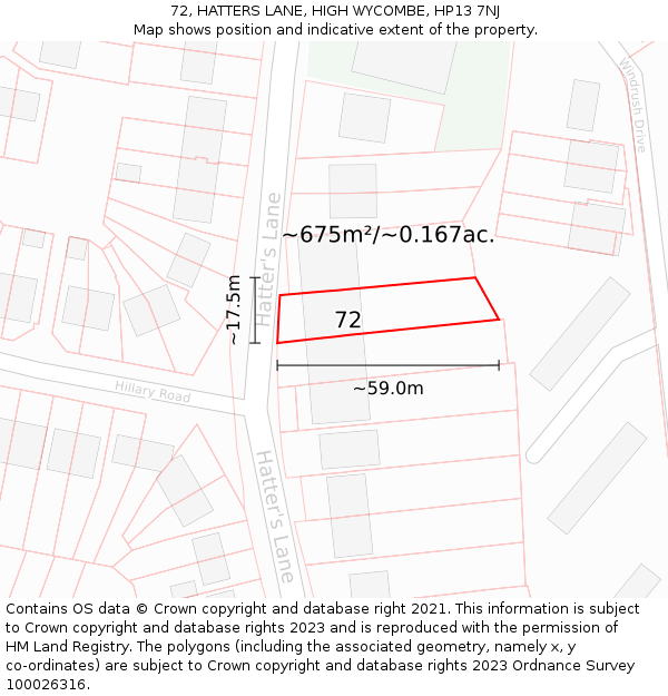 72, HATTERS LANE, HIGH WYCOMBE, HP13 7NJ: Plot and title map