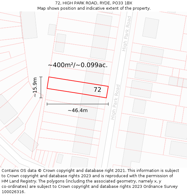 72, HIGH PARK ROAD, RYDE, PO33 1BX: Plot and title map