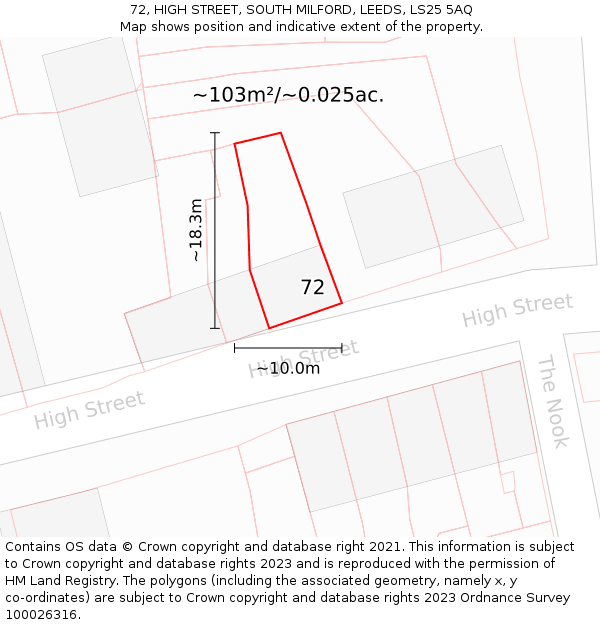 72, HIGH STREET, SOUTH MILFORD, LEEDS, LS25 5AQ: Plot and title map