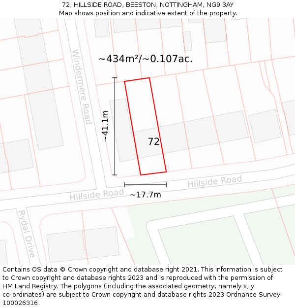 72, HILLSIDE ROAD, BEESTON, NOTTINGHAM, NG9 3AY: Plot and title map