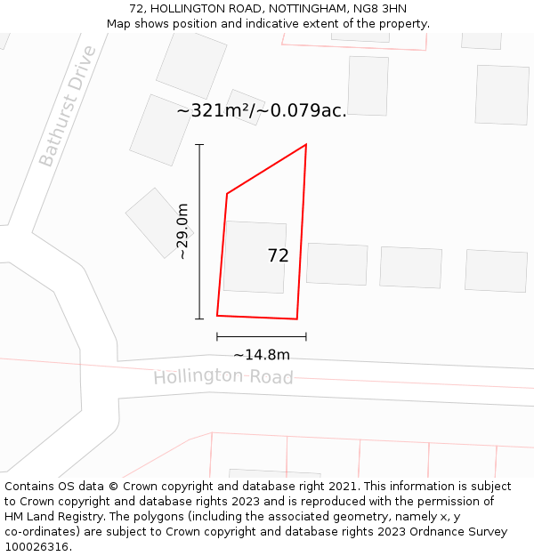 72, HOLLINGTON ROAD, NOTTINGHAM, NG8 3HN: Plot and title map