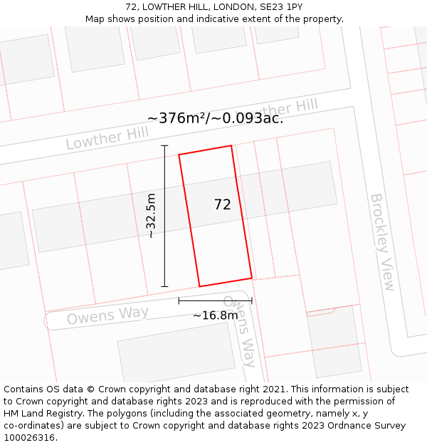 72, LOWTHER HILL, LONDON, SE23 1PY: Plot and title map