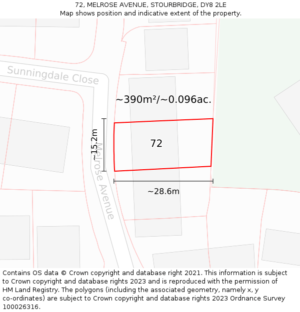 72, MELROSE AVENUE, STOURBRIDGE, DY8 2LE: Plot and title map