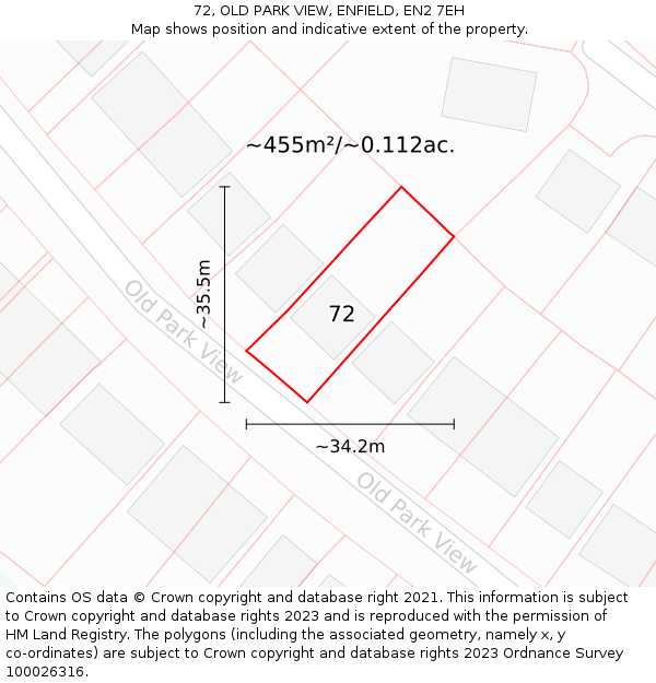 72, OLD PARK VIEW, ENFIELD, EN2 7EH: Plot and title map