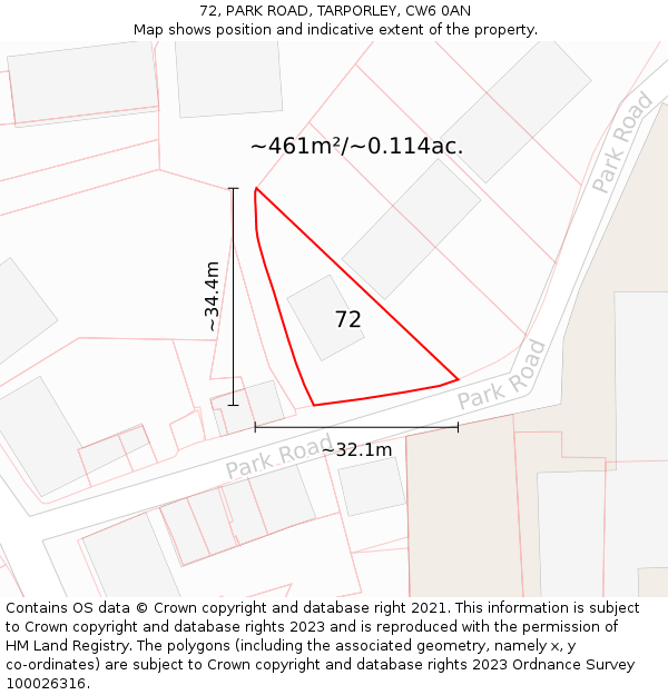 72, PARK ROAD, TARPORLEY, CW6 0AN: Plot and title map