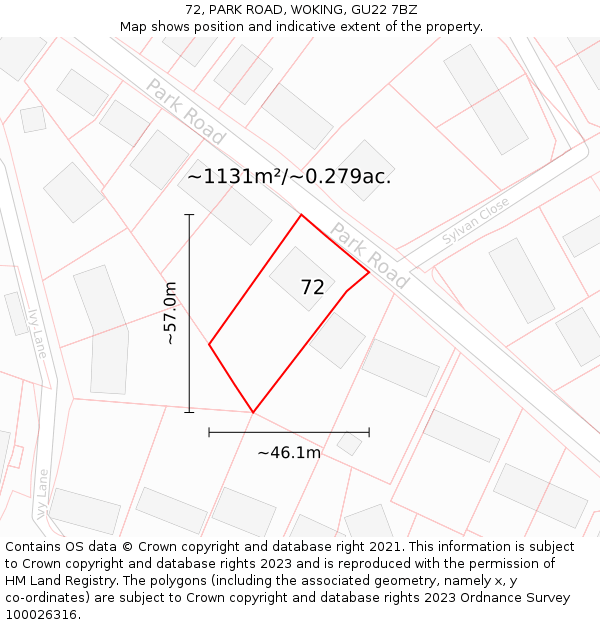 72, PARK ROAD, WOKING, GU22 7BZ: Plot and title map