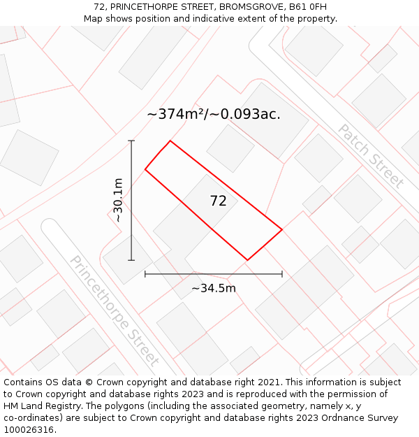 72, PRINCETHORPE STREET, BROMSGROVE, B61 0FH: Plot and title map