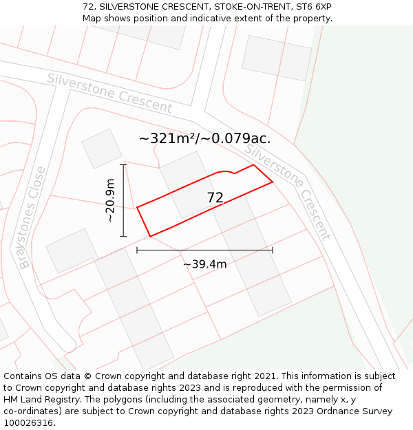 72, SILVERSTONE CRESCENT, STOKE-ON-TRENT, ST6 6XP: Plot and title map