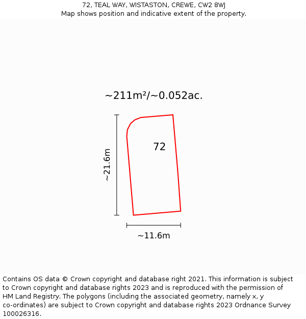 72, TEAL WAY, WISTASTON, CREWE, CW2 8WJ: Plot and title map