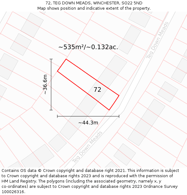 72, TEG DOWN MEADS, WINCHESTER, SO22 5ND: Plot and title map