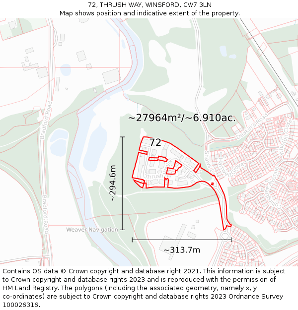 72, THRUSH WAY, WINSFORD, CW7 3LN: Plot and title map