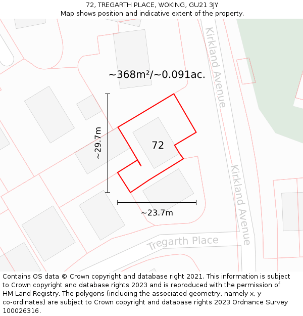 72, TREGARTH PLACE, WOKING, GU21 3JY: Plot and title map