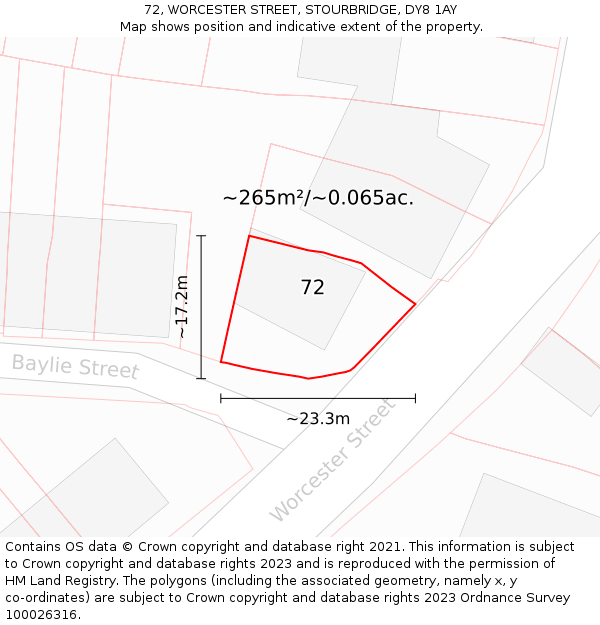 72, WORCESTER STREET, STOURBRIDGE, DY8 1AY: Plot and title map