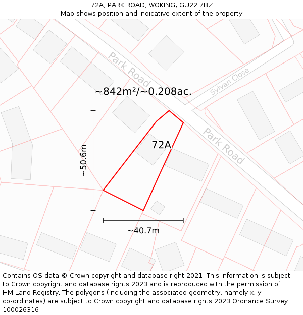 72A, PARK ROAD, WOKING, GU22 7BZ: Plot and title map