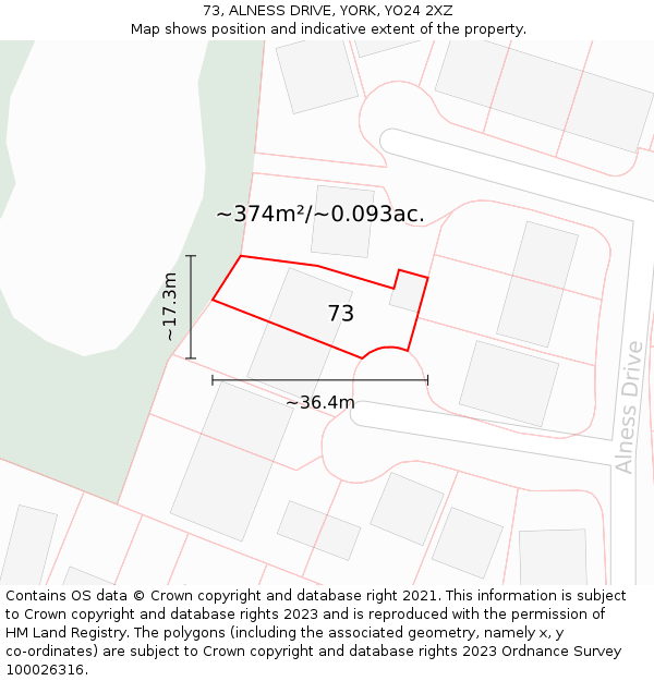 73, ALNESS DRIVE, YORK, YO24 2XZ: Plot and title map