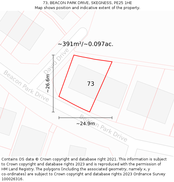 73, BEACON PARK DRIVE, SKEGNESS, PE25 1HE: Plot and title map