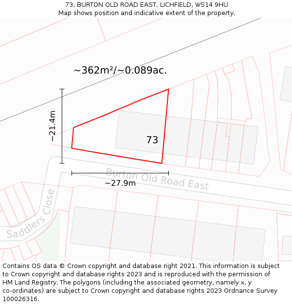 73, BURTON OLD ROAD EAST, LICHFIELD, WS14 9HU: Plot and title map