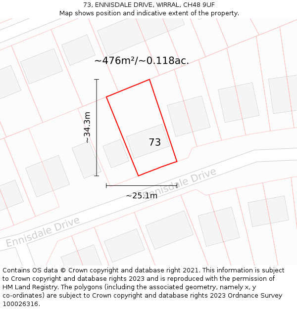 73, ENNISDALE DRIVE, WIRRAL, CH48 9UF: Plot and title map