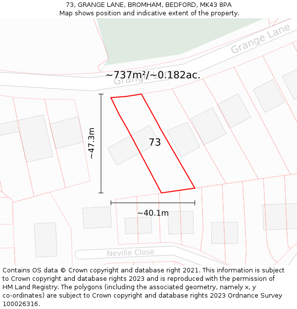 73, GRANGE LANE, BROMHAM, BEDFORD, MK43 8PA: Plot and title map