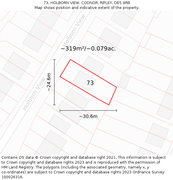 73, HOLBORN VIEW, CODNOR, RIPLEY, DE5 9RB: Plot and title map