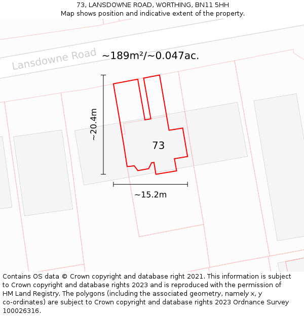 73, LANSDOWNE ROAD, WORTHING, BN11 5HH: Plot and title map