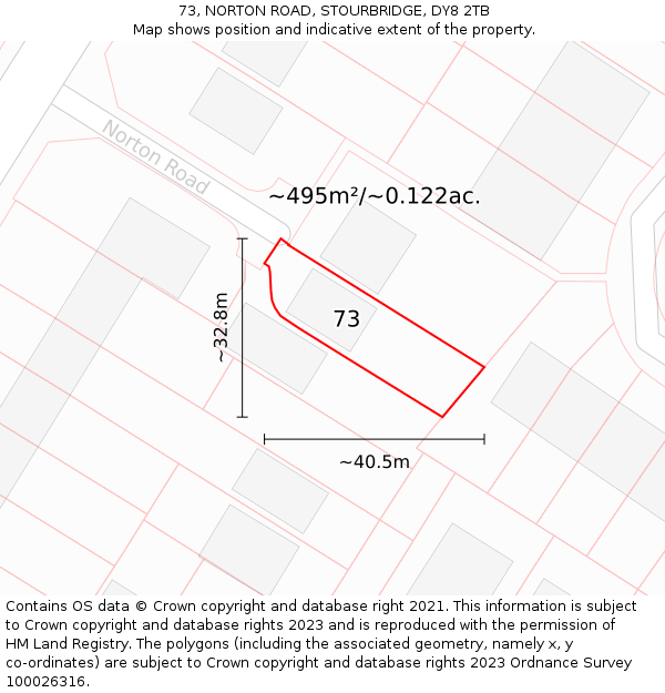 73, NORTON ROAD, STOURBRIDGE, DY8 2TB: Plot and title map