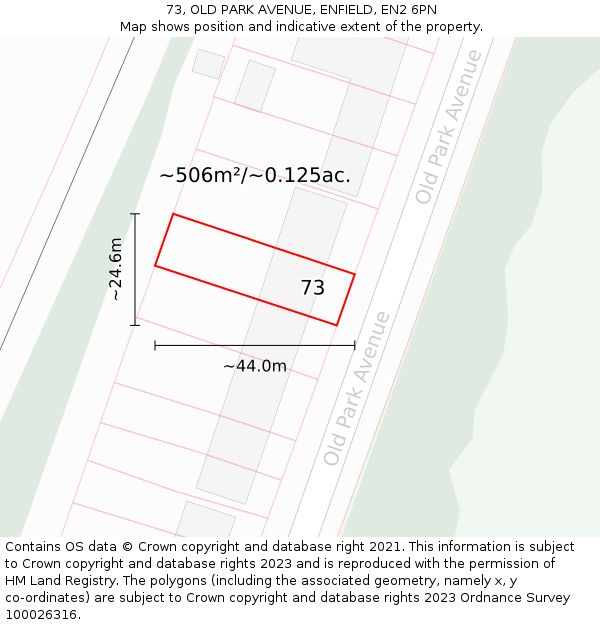 73, OLD PARK AVENUE, ENFIELD, EN2 6PN: Plot and title map