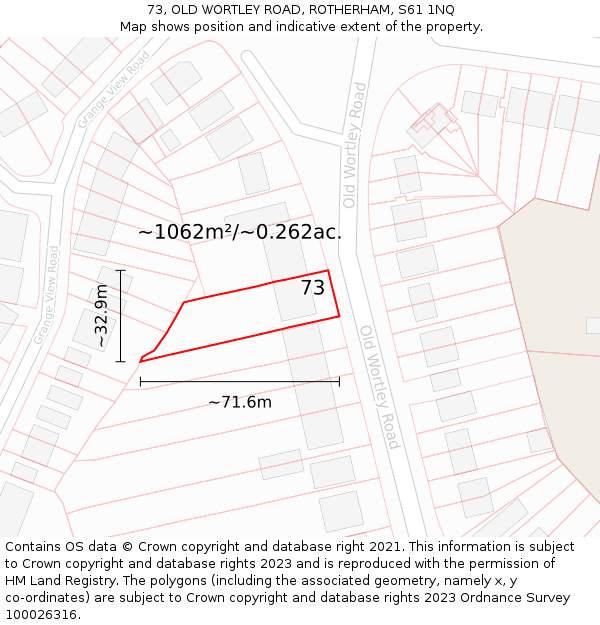 73, OLD WORTLEY ROAD, ROTHERHAM, S61 1NQ: Plot and title map