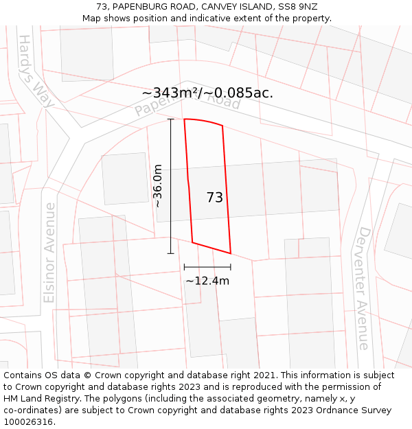 73, PAPENBURG ROAD, CANVEY ISLAND, SS8 9NZ: Plot and title map