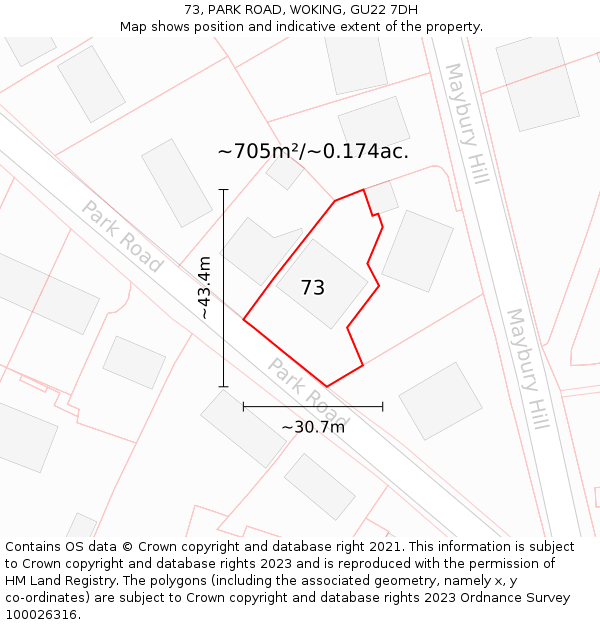 73, PARK ROAD, WOKING, GU22 7DH: Plot and title map