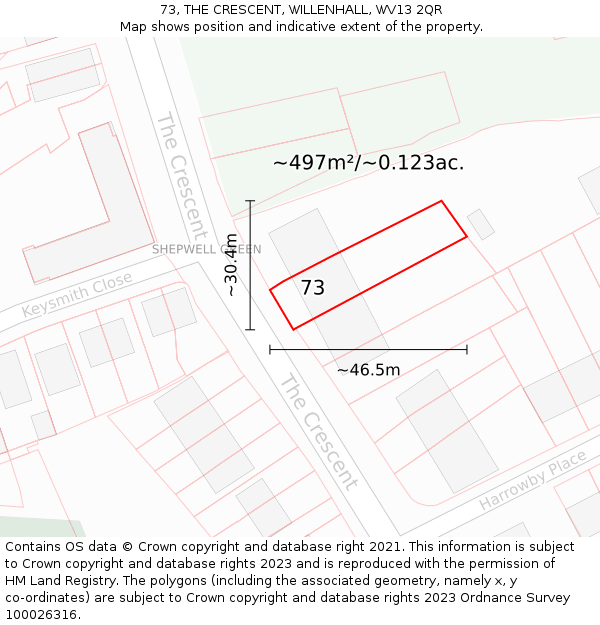 73, THE CRESCENT, WILLENHALL, WV13 2QR: Plot and title map