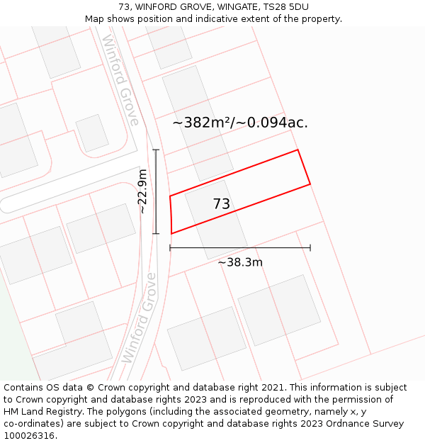 73, WINFORD GROVE, WINGATE, TS28 5DU: Plot and title map