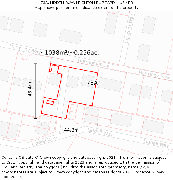 73A, LIDDELL WAY, LEIGHTON BUZZARD, LU7 4EB: Plot and title map