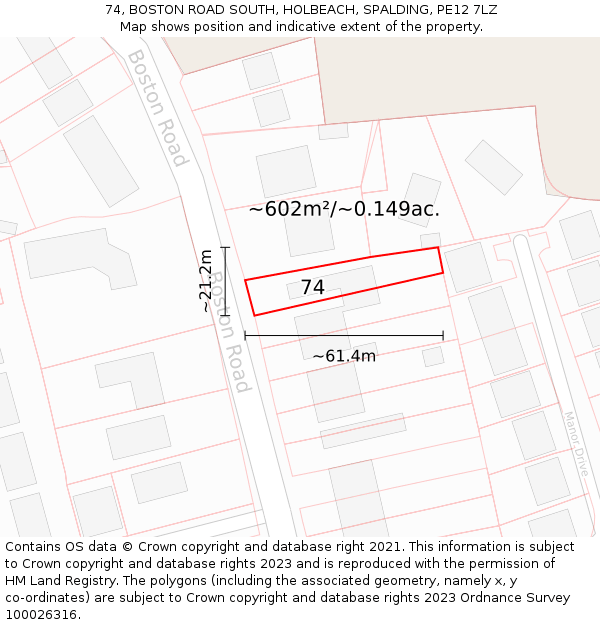 74, BOSTON ROAD SOUTH, HOLBEACH, SPALDING, PE12 7LZ: Plot and title map