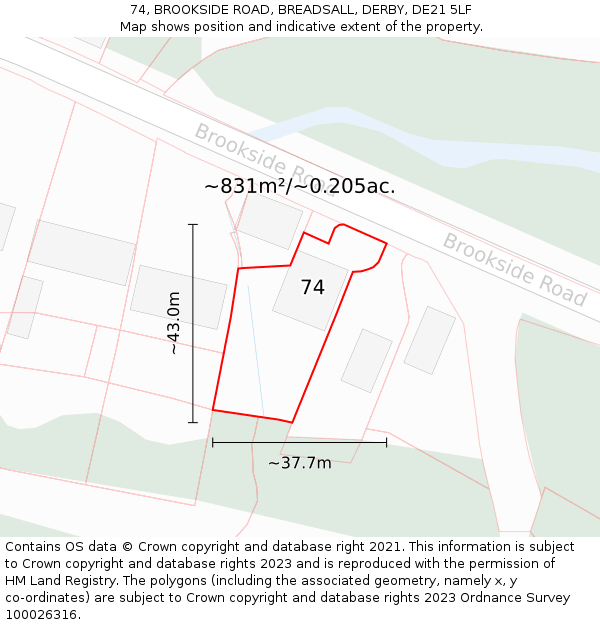 74, BROOKSIDE ROAD, BREADSALL, DERBY, DE21 5LF: Plot and title map