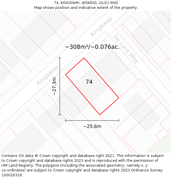 74, KINGSWAY, WOKING, GU21 6NS: Plot and title map