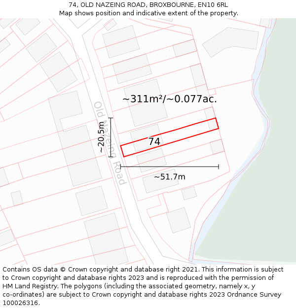 74, OLD NAZEING ROAD, BROXBOURNE, EN10 6RL: Plot and title map